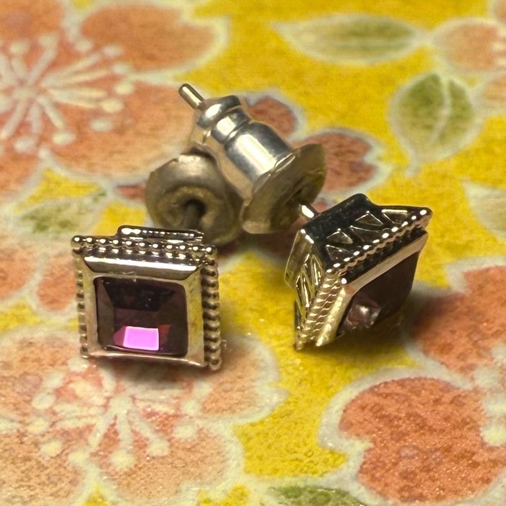 Elegant Silver and Pink Stud Earrings